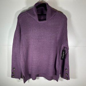 NWT! Cowlneck Sweater with Button Details in Plum